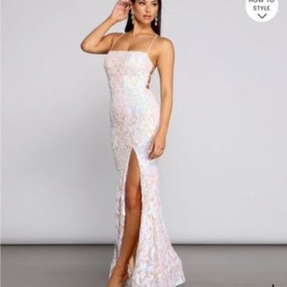 Windsor Priya Formal Iridescent Sequin Scroll Prom Dress - Picture 3 of 6